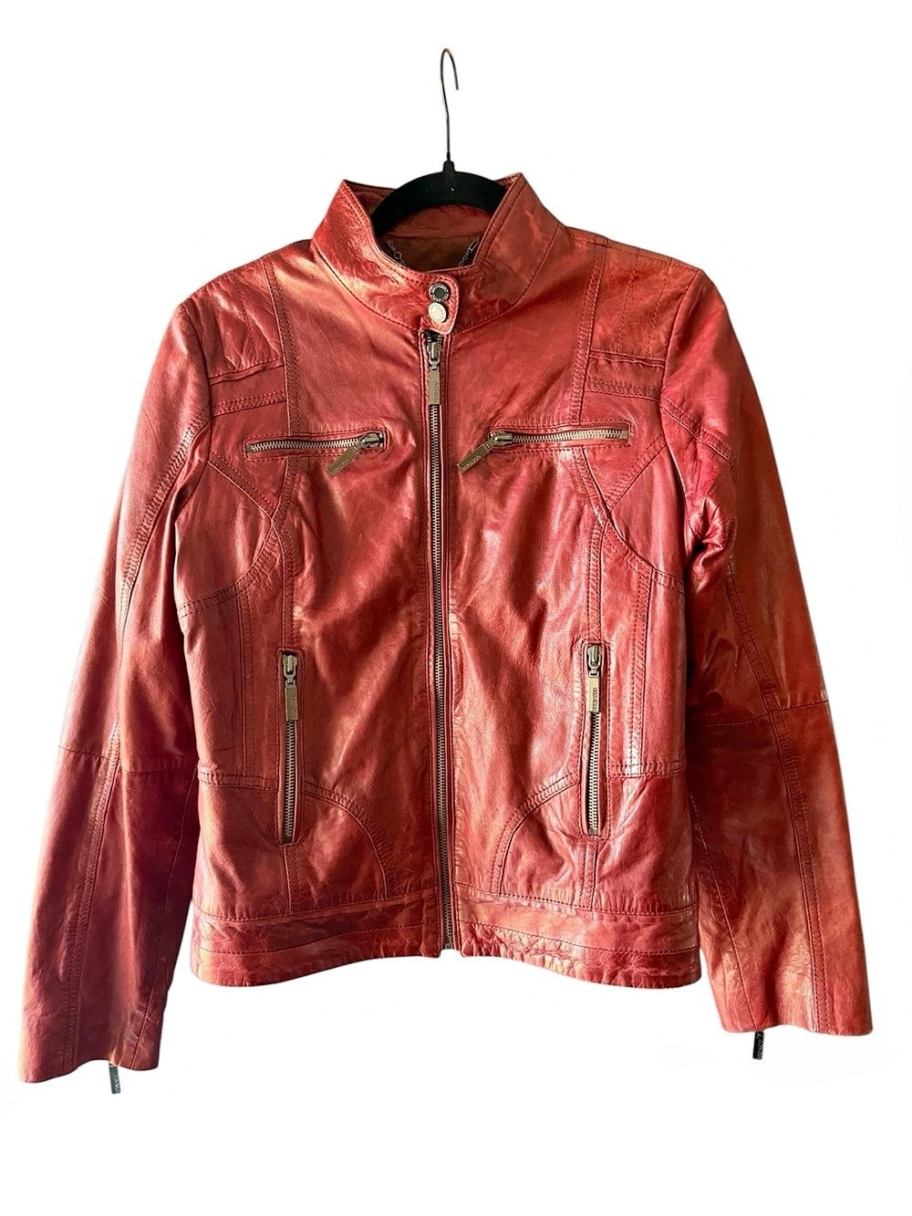 Bernardo Genuine Leather Moto Jacket Red Rust Size M